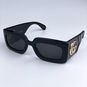 NEW Gucci GG0811S 001 Black Logo Gray Rectangle Anti-Reflective Unisex Sunglasse